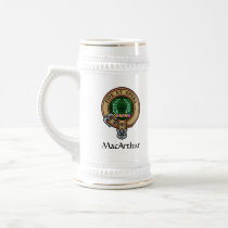 Clan MacArthur Crest over Tartan Beer Stein