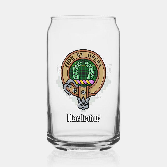 Clan MacArthur Crest over Tartan Can Glass (Front)