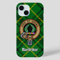 Clan MacArthur Crest over Tartan iPhone 15 Case