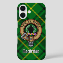 Clan MacArthur Crest over Tartan iPhone 16 Case