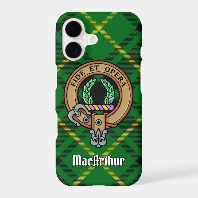 Clan MacArthur Crest over Tartan Case-Mate iPhone Case (Back)