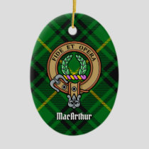 Clan MacArthur Crest over Tartan Ceramic Ornament