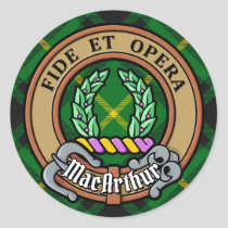 Clan MacArthur Crest over Tartan Classic Round Sticker