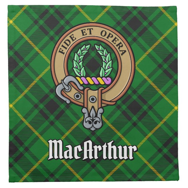 Clan MacArthur Crest over Tartan Cloth Napkin (Front)