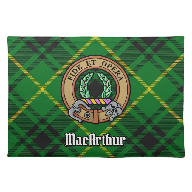 Clan MacArthur Crest over Tartan Cloth Placemat (Front)