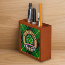 Clan MacArthur Crest over Tartan Desk Organizer
