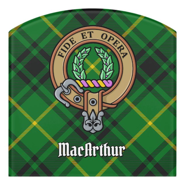 Clan MacArthur Crest over Tartan Door Sign (Contour Front)