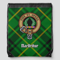 Clan MacArthur Crest over Tartan Drawstring Bag