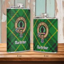 Clan MacArthur Crest over Tartan Flask