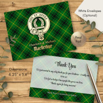 Clan MacArthur Crest over Tartan Foil Invitation Postcard