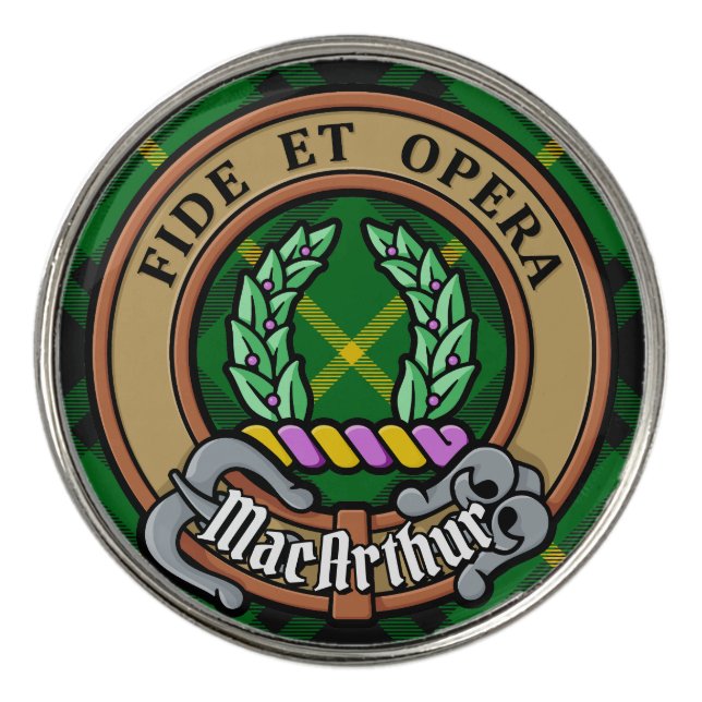 Clan MacArthur Crest over Tartan Golf Ball Marker (Front)