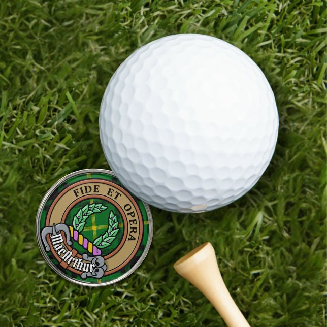 Clan MacArthur Crest over Tartan Golf Ball Marker (Creator Uploaded)
