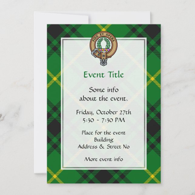 Clan MacArthur Crest over Tartan Invitation (Front)