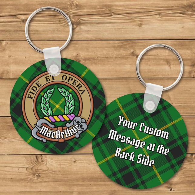 Clan MacArthur Crest over Tartan Keychain (Creator Uploaded)