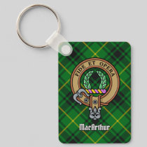 Clan MacArthur Crest over Tartan Keychain