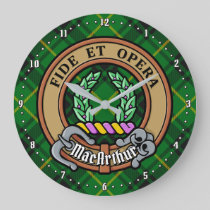 Clan MacArthur Crest over Tartan Large Clock