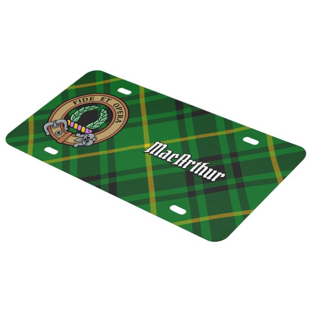 Clan MacArthur Crest over Tartan License Plate (Side)