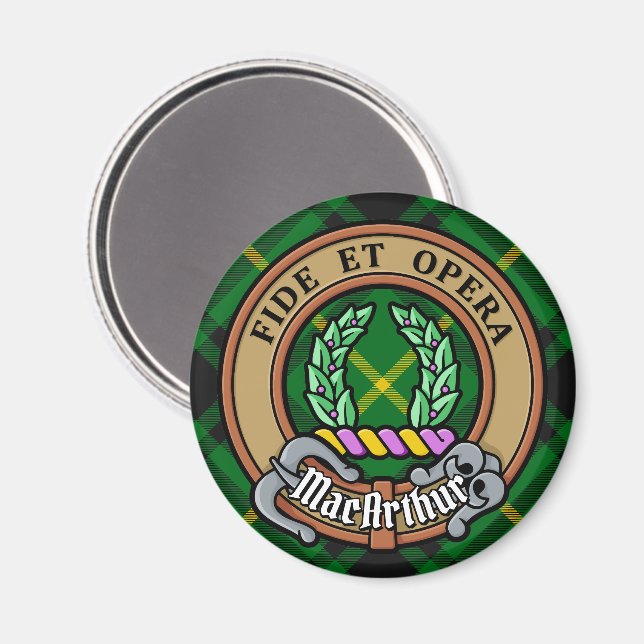 Clan MacArthur Crest over Tartan Magnet (Front/Back)