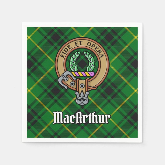 Clan MacArthur Crest over Tartan Napkins (Front)