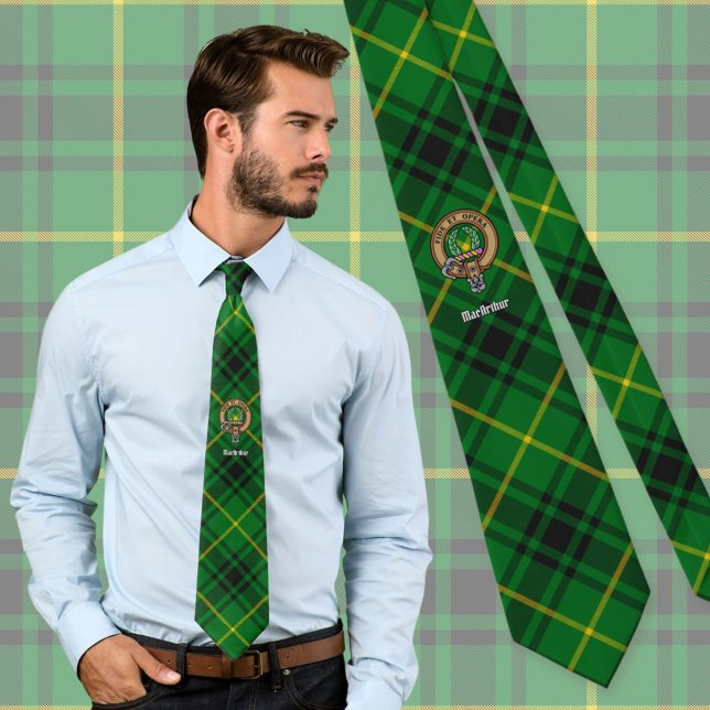 Clan MacArthur Crest over Tartan Neck Tie (Creator Uploaded)