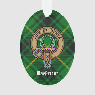 Clan MacArthur Crest over Tartan Ornament