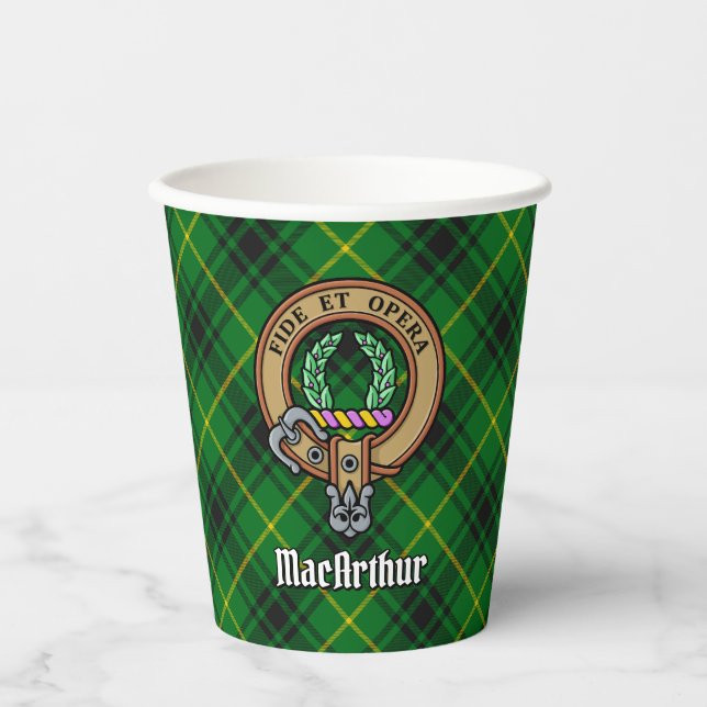 Clan MacArthur Crest over Tartan Paper Cups (Front)