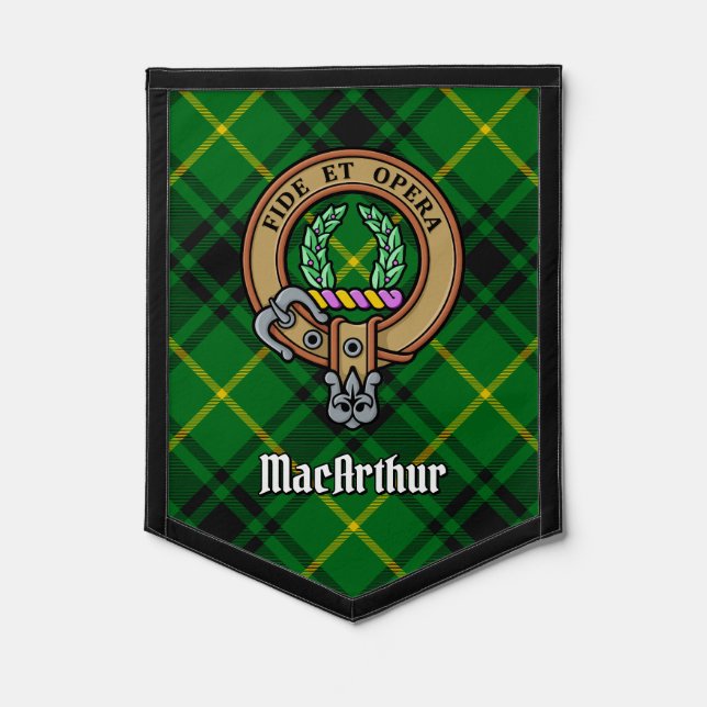 Clan MacArthur Crest over Tartan Pennant (Front)