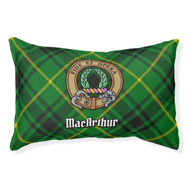 Clan MacArthur Crest over Tartan Pet Bed (Front)