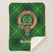 Clan MacArthur Crest over Tartan Sherpa Blanket