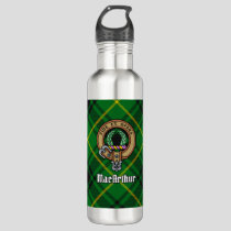 Clan MacArthur Crest over Tartan Stainless Steel Water Bottle