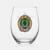 Clan MacArthur Crest over Tartan Stemless Wine Glass