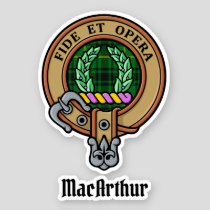 Clan MacArthur Crest over Tartan Sticker