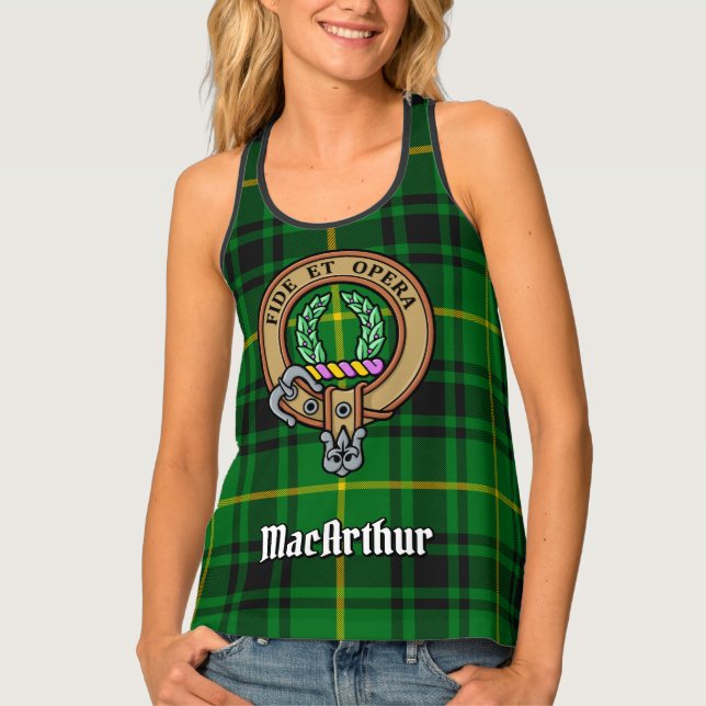 Clan MacArthur Crest over Tartan Tank Top (Front)