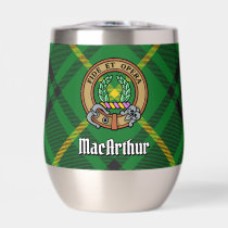 Clan MacArthur Crest over Tartan Thermal Wine Tumbler