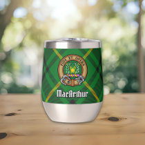 Clan MacArthur Crest over Tartan Thermal Wine Tumbler