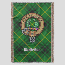 Clan MacArthur Crest over Tartan Throw Blanket