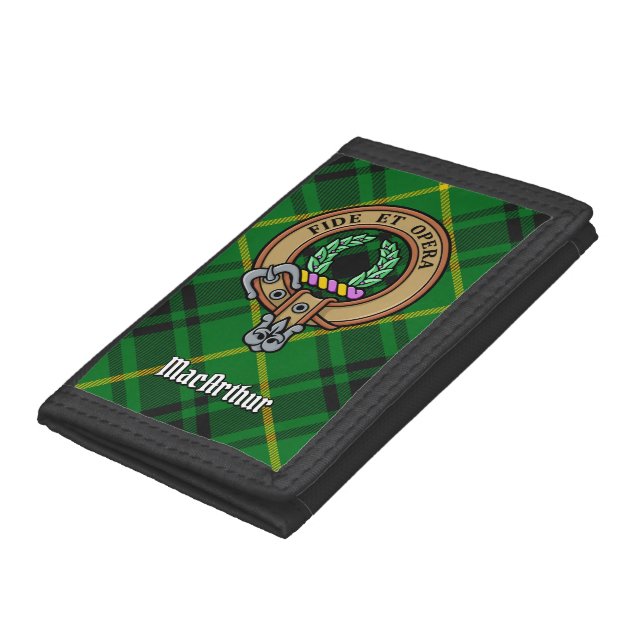 Clan MacArthur Crest over Tartan Trifold Wallet (Bottom)