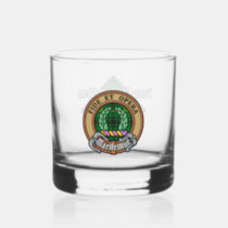Clan MacArthur Crest over Tartan Whiskey Glass