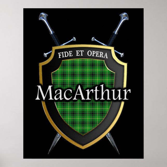Clan MacArthur Tartan Scottish Shield & Swords Poster (Front)