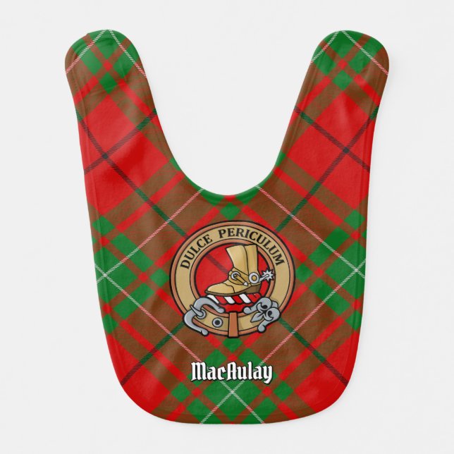 Clan MacAulay Crest over Tartan Baby Bib (Front)