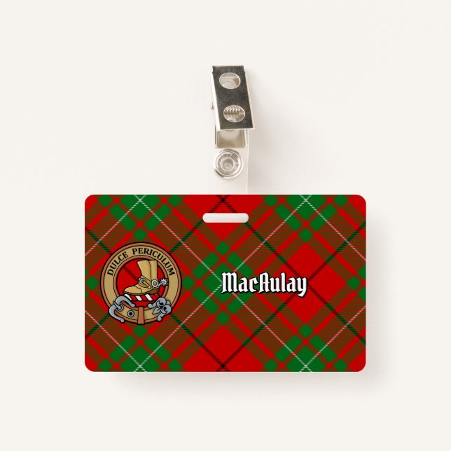 Clan MacAulay Crest over Tartan Badge (Front with Clip)