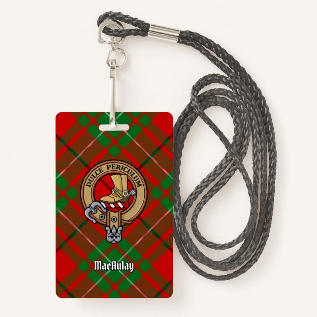 Clan MacAulay Crest over Tartan Badge (Front with Lanyard)