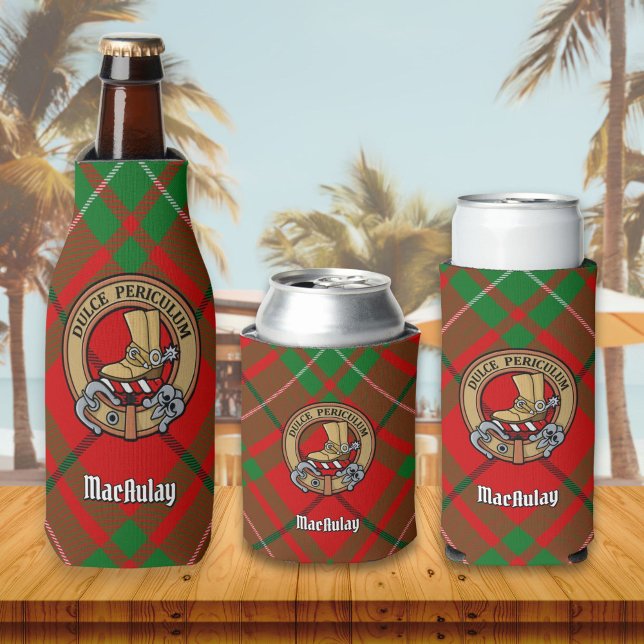 Clan MacAulay Crest over Tartan Bottle Cooler (Creator Uploaded)