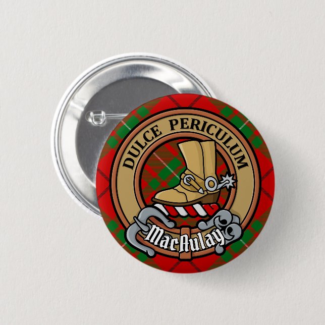 Clan MacAulay Crest over Tartan Button (Front & Back)