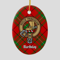 Clan MacAulay Crest over Tartan Ceramic Ornament