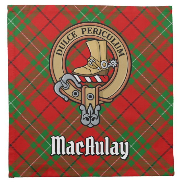 Clan MacAulay Crest over Tartan Cloth Napkin (Front)