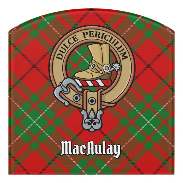 Clan MacAulay Crest over Tartan Door Sign (Contour Front)