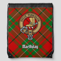 Clan MacAulay Crest over Tartan Drawstring Bag