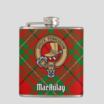 Clan MacAulay Crest over Tartan Flask