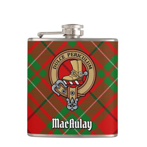 Clan MacAulay Crest over Tartan Flask